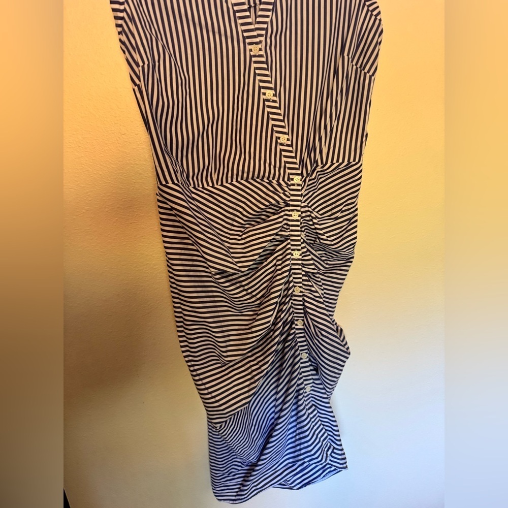Veronica Beard Ruched Striped Cotton Shirt Dress Sleeveless Size 10 Blue EUC - Picture 8 of 13